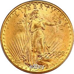 1908 $20 PCGS MS65 (No Motto) Saint Gaudens Double Eagle Gold Coin
