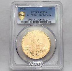 1908 $20 PCGS MS66 St. Gaudens Gold Double Eagle No Motto Wells Fargo 143037