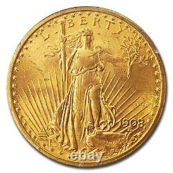 1908 $20 Saint-Gaudens Gold Double Eagle MS-62 PCGS CAC (Rattler) SKU#258409
