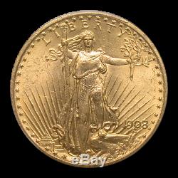 1908 $20 Saint-Gaudens Gold Double Eagle MS-63+ PCGS (Motto) SKU#198324