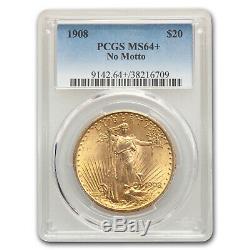 1908 $20 Saint-Gaudens Gold Double Eagle MS-64+ PCGS (No Motto) SKU#186400
