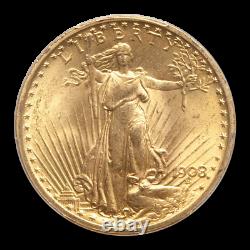 1908 $20 Saint-Gaudens Gold Double Eagle MS-65+ PCGS (No Motto) SKU#195683