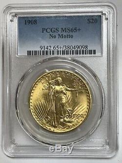 1908 $20 Saint Gaudens Gold Double Eagle NM PCGS MS65+ Plus! 38049098