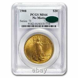 1908 $20 Saint-Gaudens Gold Double Eagle No Motto MS-66 PCGS CAC SKU#220219