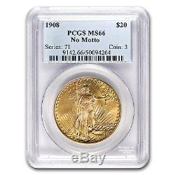 1908 $20 Saint-Gaudens Gold Double Eagle No Motto MS-66 PCGS SKU #18041