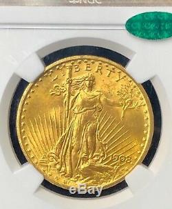 1908 $20 Saint-Gaudens Gold Double Eagle No Motto NGC MS64 CAC
