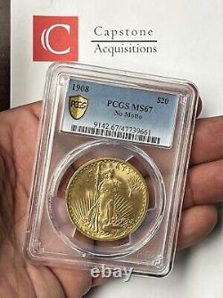 1908 $20 Saint-Gaudens Gold Double Eagle No Motto PCGS MS67 Amazingly Must Buy