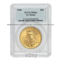 1908 $20 Saint Gaudens PCGS MS66 NM No Motto Gem graded Gold Double Eagle coin