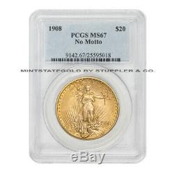1908 $20 Saint Gaudens PCGS MS67 NM No Motto gem Gold Double Eagle coin