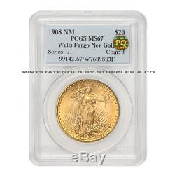 1908 $20 Saint Gaudens PCGS MS67 NM WF PQ Approved Wells Fargo Gold Double Eagle