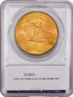 1908 $20 Saint Gaudens PCGS Rattler MS63 Gold CAC Gold Double Eagle 208242