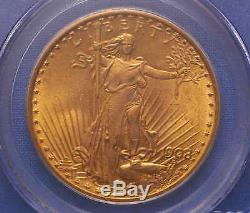 1908 $20 St. Gaudens Double Eagle Gold Coin PCGS MS 64 No Motto Old Blue Tag