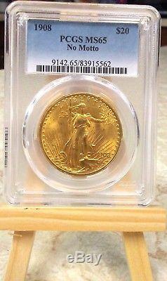 1908 $20 St. Gaudens Gold Double Eagle No Motto MS-65 PCGS