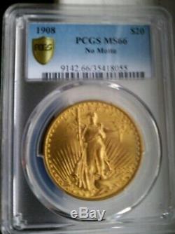 1908 $20 St. Gaudens Gold Double Eagle PCGS MS-66 (No Motto)