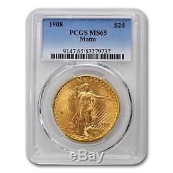 1908 $20 St. Gaudens Gold Double Eagle withMotto MS-65 PCGS