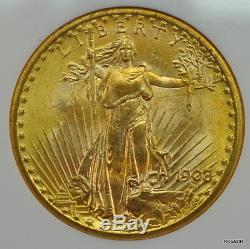 1908 $20 St. Gaudens Nm Gold Double Eagle Ngc Ms-65 Wells Fargo Hoard Nevada