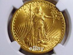 1908 $20 WITH MOTTO Gold St. Gaudens Double Eagle NGC MS-65