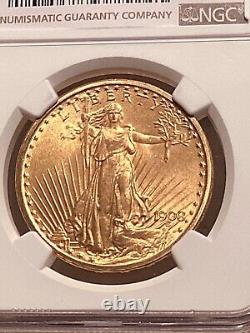 1908 $20 gold Saint Gaudens Double Eagle No Motto NGC MS 65+(looks66) (no pcgs)