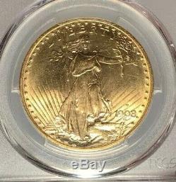 1908-D $20 PCGS MS 64+ CAC St. Gaudens Gold Double Eagle Motto