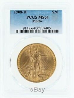 1908-D Motto PCGS MS64 $20 Saint Gaudens Double Eagle