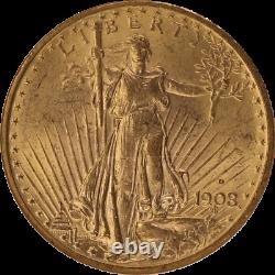1908-D Motto Saint St. Gaudens $20 Gold Double Eagle NGC MS 62
