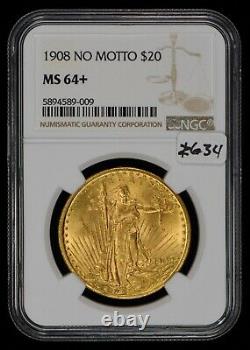 1908 G$20 Saint-Gaudens Gold Double Eagle No Motto NGC MS 64+ PLUS #Z634