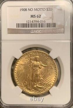 1908-NM $20 Gold ST. Gaudens Double Eagle NGC MS 62