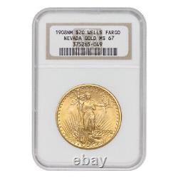 1908 NM $20 Gold Saint Gaudens NGC MS67 No Motto Wells Fargo Double Eagle gem