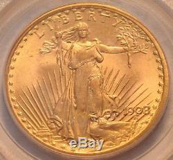 1908 NM $20 PCGS MS 66 Gold St. Gaudens Double Eagle, Old Green Holder Saint