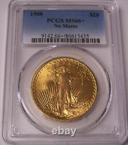 1908 NM $20 Philadelphia Gold GEM St Gaudens Double Eagle PCGS MS66+ Plus