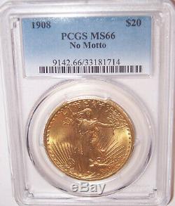 1908 NM $20 St Gaudens PCGS MS66 GEM Philadelphia Gold Double Eagle