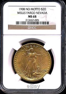 1908 NM G$20 St-Gaudens Gold Double Eagle MS68 NGC Wells Fargo Hoard 213167-005