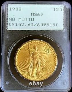 1908 Nm Gold USA $20 Saint Gauden Double Eagle Gen 1 Pcgs Mint State 63