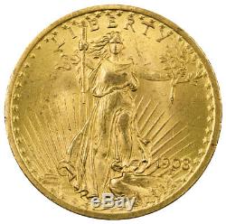 1908 No Motto $20 Gold Saint-Gaudens Double Eagle BU Coin SKU36513