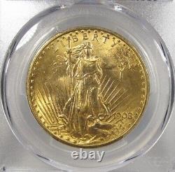 1908 No Motto $20 Gold Saint-Gaudens Double Eagle PCGS MS65 AM275