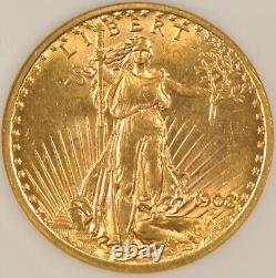 1908 No Motto $20 Saint Gaudens Gold Double Eagle Coin NGC MS63 CAC Fatty Holder