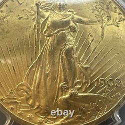 1908 No Motto $20 Saint Gaudens Gold Double Eagle PCGS MS66 Pre-33 Gold