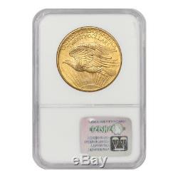 1908 No Motto $20 Saint Gaudens NGC MS63 Gold Double Eagle coin PQ Approved NM