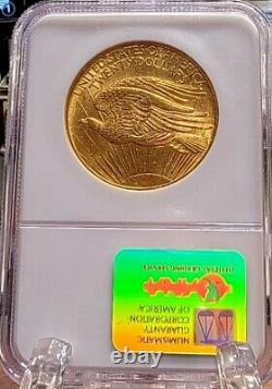 1908 No Motto $20 St. Gaudens Double Eagle Gold Coin NGC 63