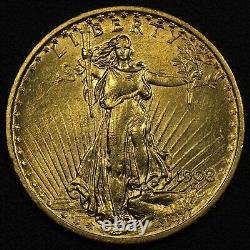 1908 No Motto $20 Twenty Dollar St Gaudens Gold Double Eagle