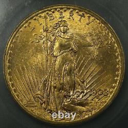 1908 No Motto $20 Twenty Dollar St. Gaudens Gold Double Eagle ICG MS 63