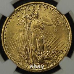 1908 No Motto $20 Twenty Dollar St. Gaudens Gold Double Eagle NGC MS 62