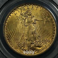 1908 No Motto $20 Twenty Dollar St Gaudens Gold Double Eagle PCGS MS 63