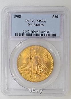 1908 No Motto PCGS MS66 $20 St. Gaudens Double Eagle Great Strike I-9097