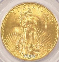 1908 No Motto Wells Fargo $20 Saint Gaudens Gold Double Eagle Coin PCGS MS66