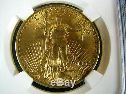 1908 P $20 1 ounce No Motto Gold St. Gaudens Double Eagle NGC Ms 66