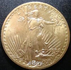 1908-P $20 Gold St. Gaudens No Motto Double Eagle Beautiful AU Condition