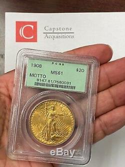 1908-P $20 Saint Gaudens Gold Double Eagle PCGS MS61 (With Motto) OGH PQ++