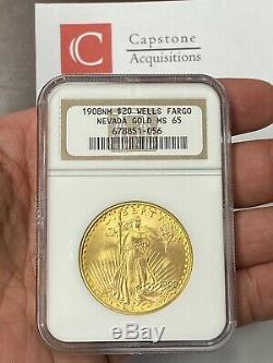 1908-P $20 Saint Gaudens N/M Gold Double Eagle Pre-33 NGC MS65 Wells Fargo Hoard