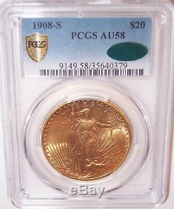 1908-S $20 St Gaudens PCGS AU58 Gold Double Eagle CAC Affirmed, Rare Key Date